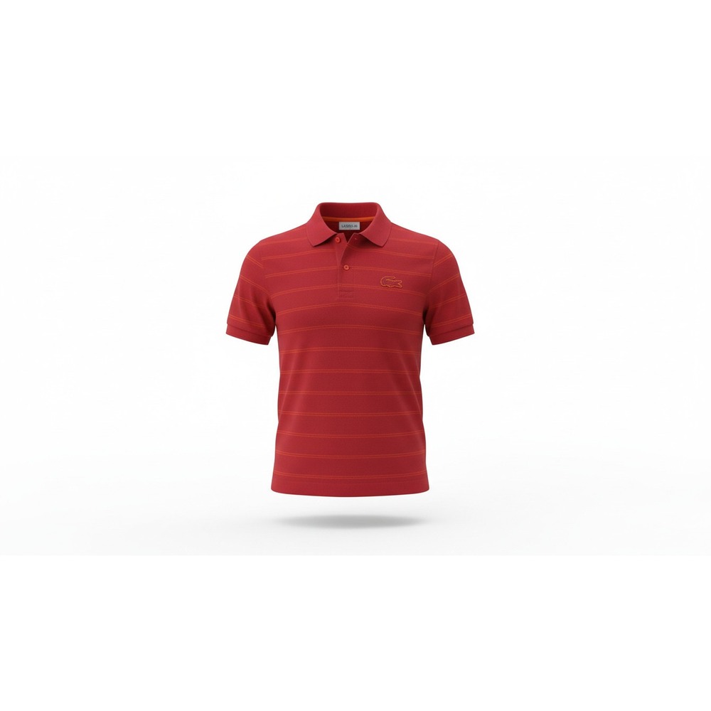 Lacoste Polo Shirt Mens 6 Red Striped Short Sleeve Regular Fit Pique Cotton